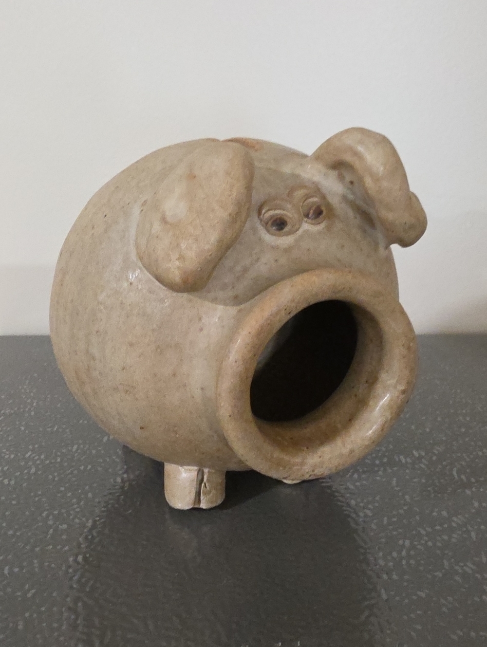 Handcrafted Ceramic Piggy Bank, Light Beige